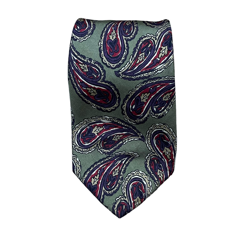 Robert Talbott Studio Mens‎ Tie Green Multi Floral 100% Silk 58.5"L X 3.75"W